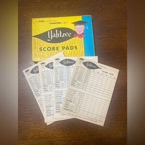 Vintage 1956 Yahtzee Score Pads Score Cards 4 Count ES Lowe Company Original Box